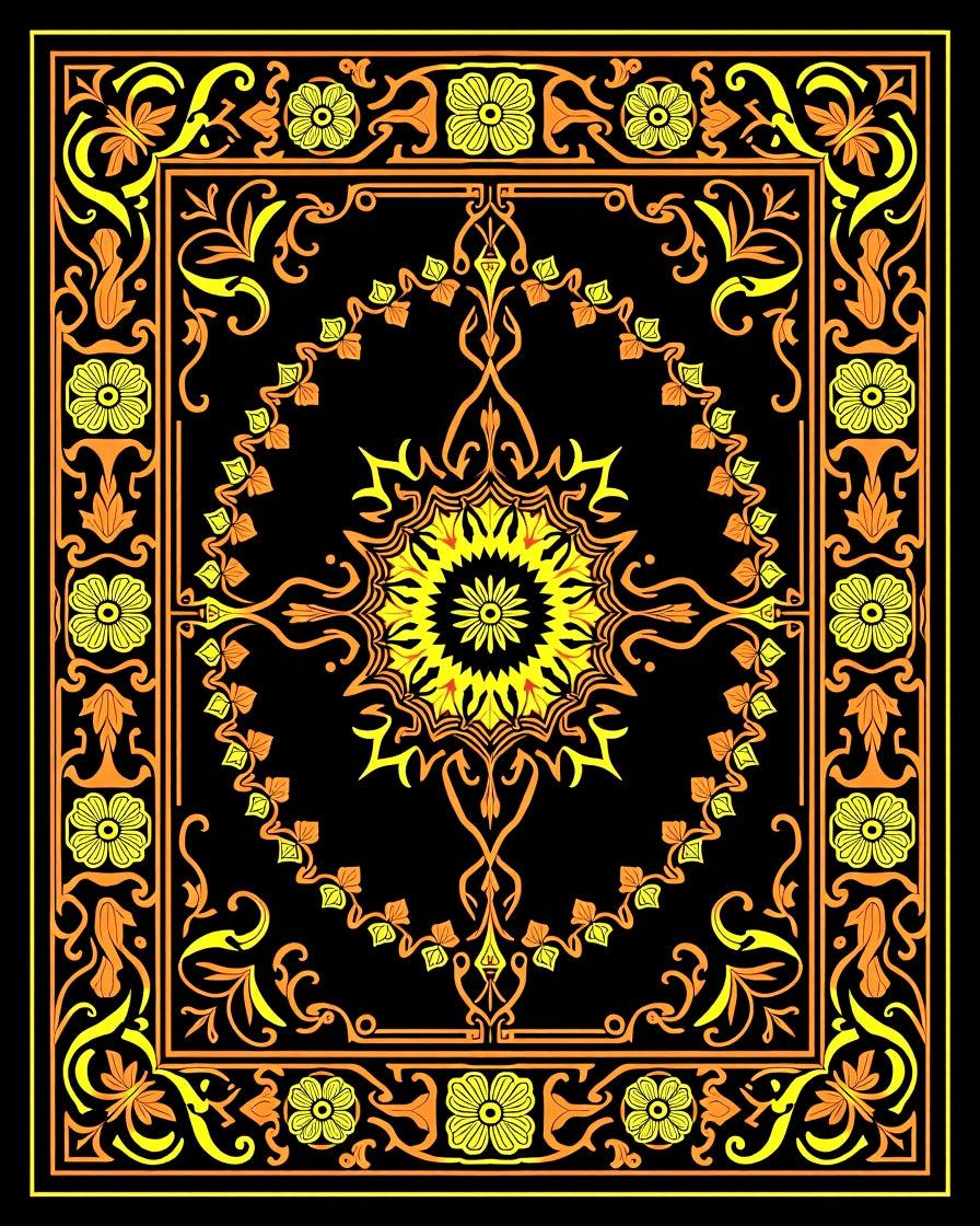 Ornate Floral Mandala With Border Rug