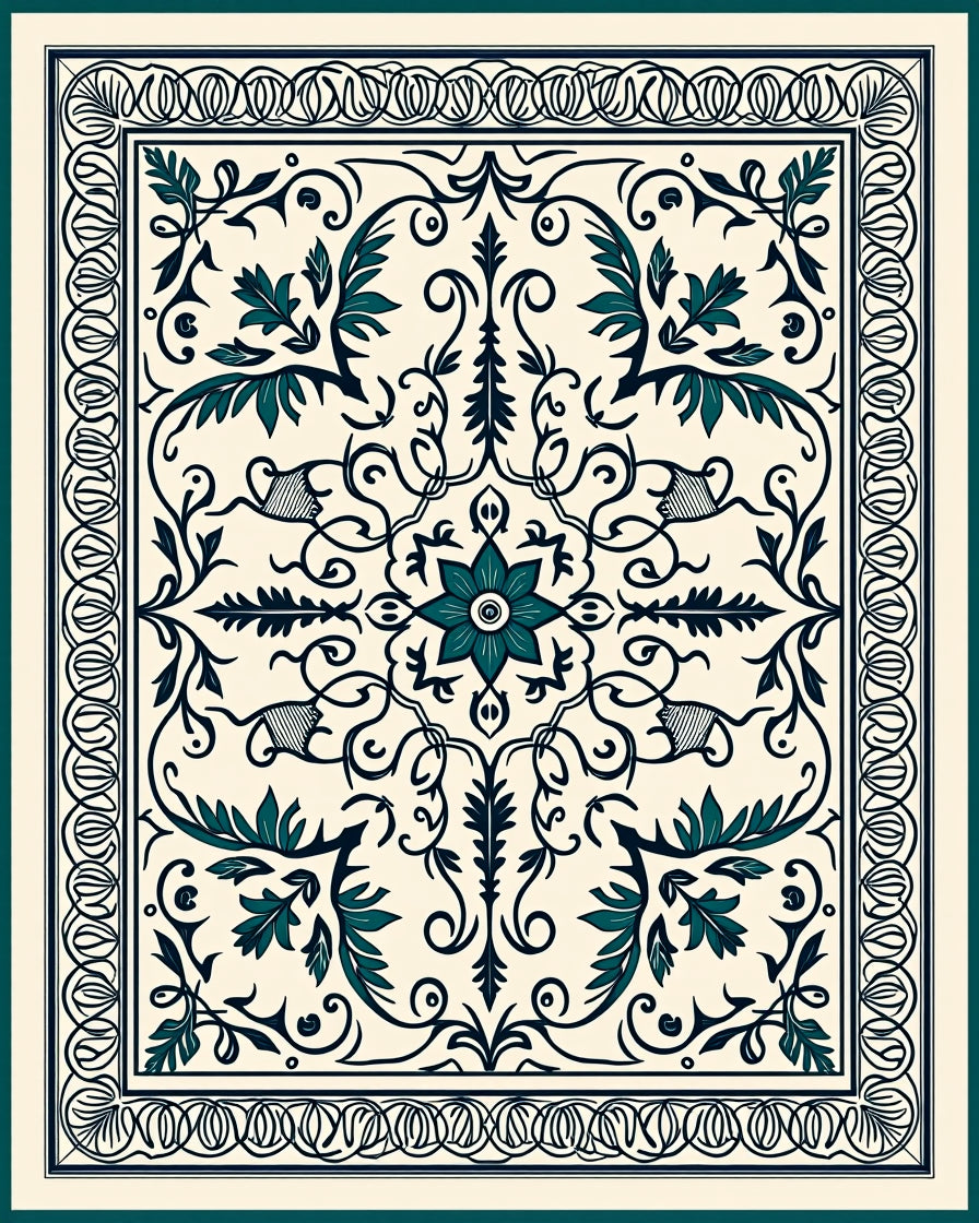 Elegant Floral Scroll Work Design Rug