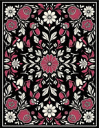 Rose Floral Pattern on Black Rug