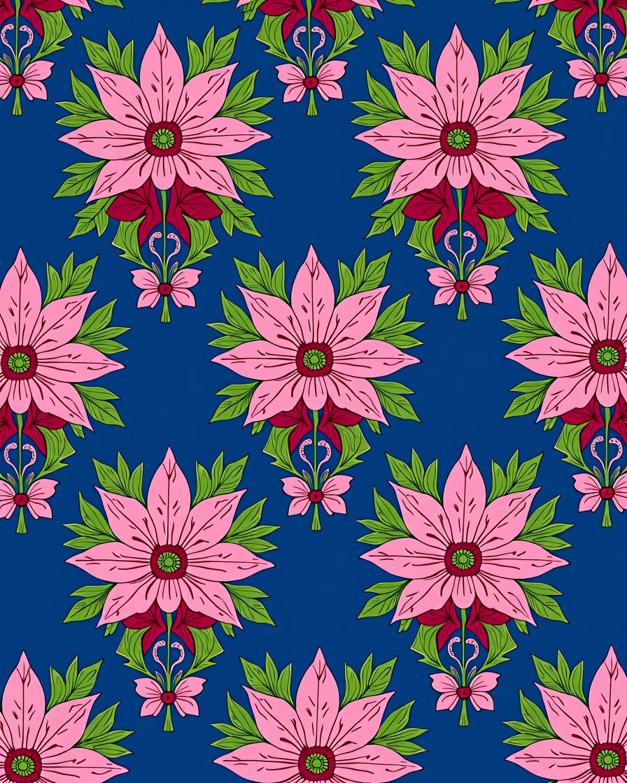 Pink Floral Garden Blue Rug
