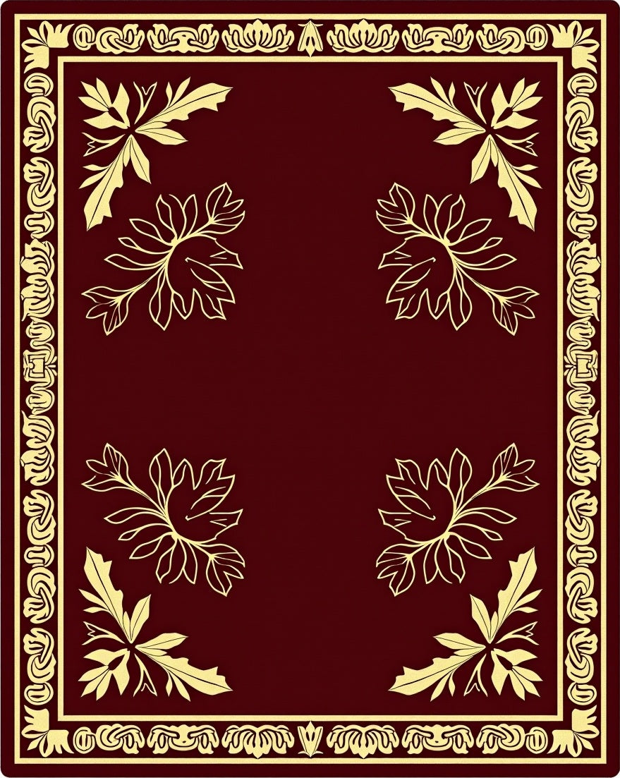 Crimson Botanical Scrollwork Surround Rug