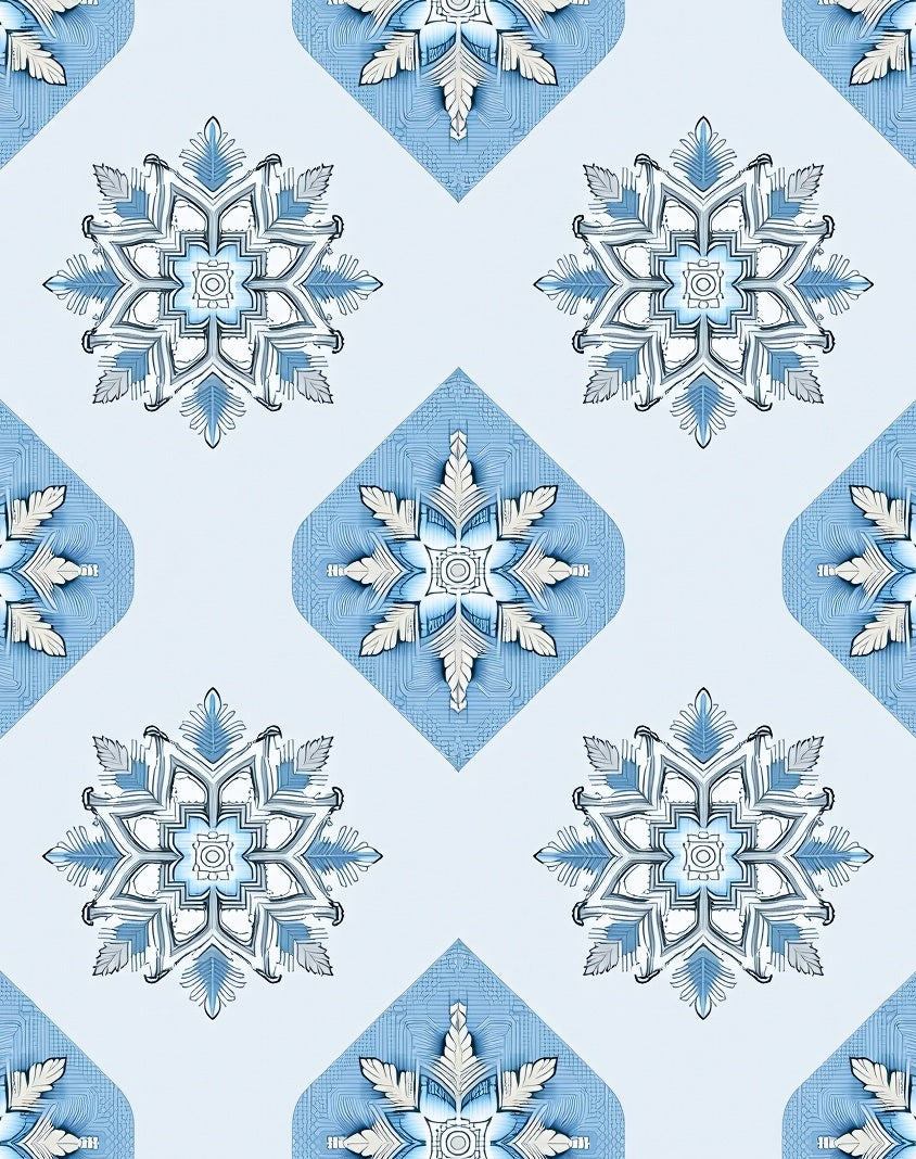 Cool Blue Snowflake Geometric Rug