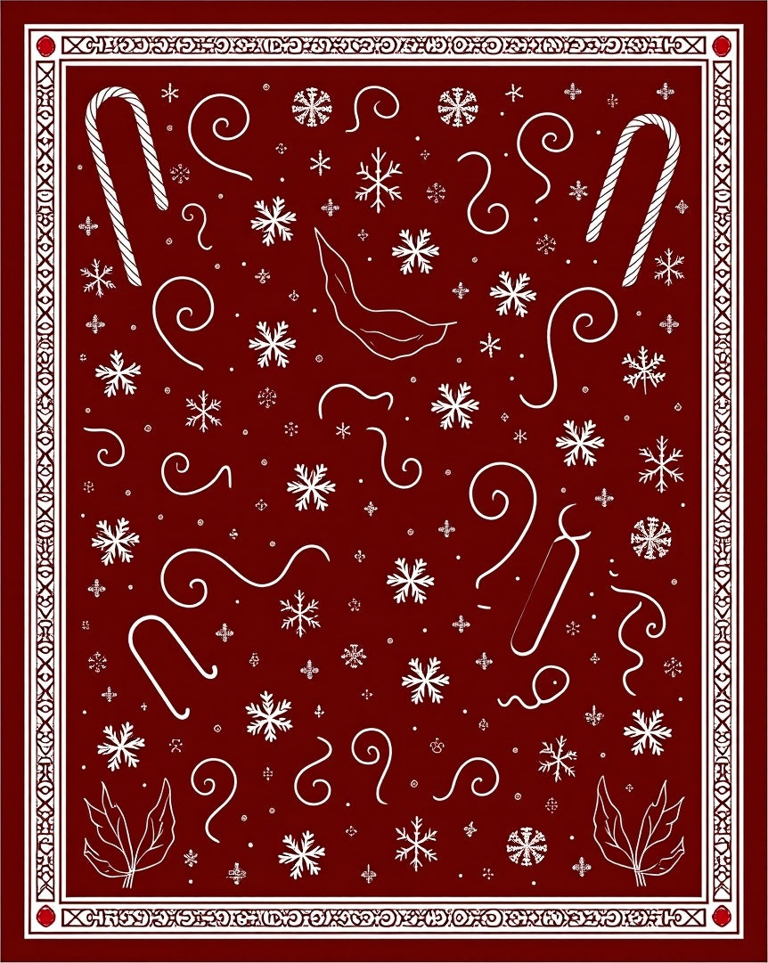Crimson White Festive Snowflake Candy Cane Rug