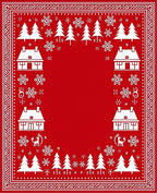 Festive Red Winter Wonderland Scene Rug