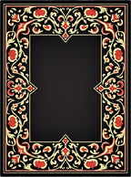 Black Floral Red Swirls Rug
