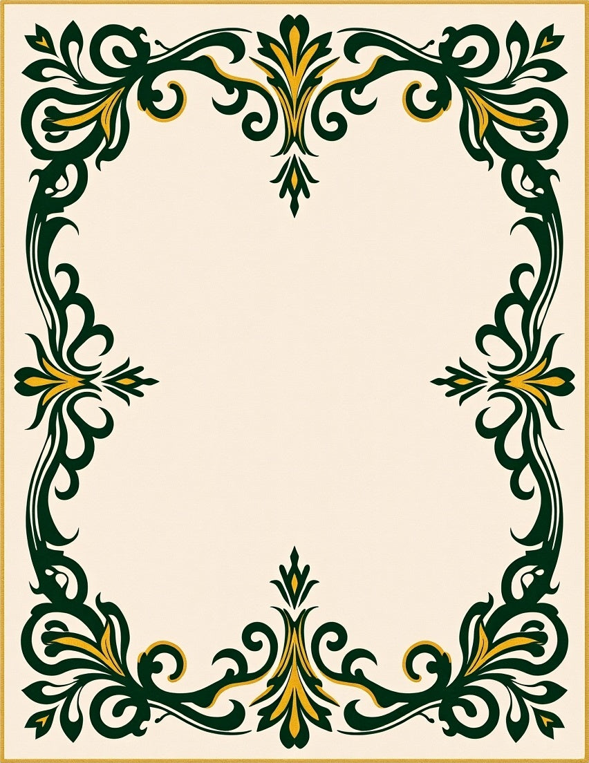 Ornate Floral Dark Green Yellow Design Rug