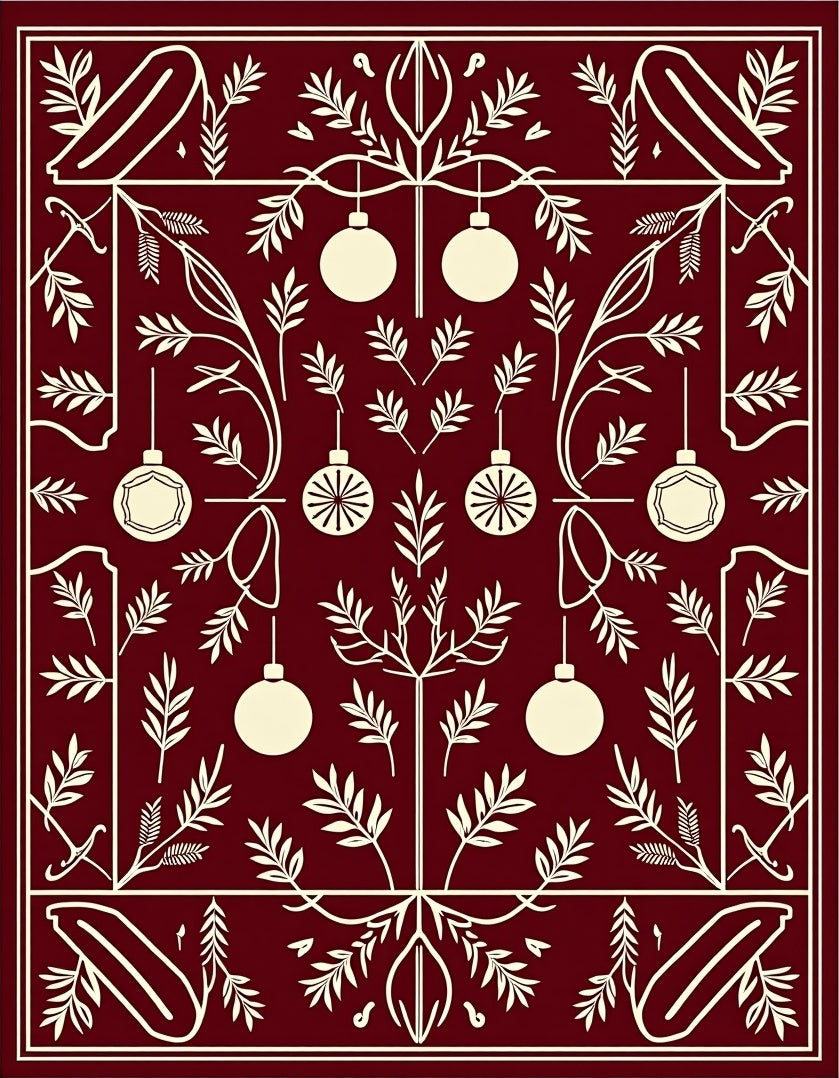 Deep Red Ornament Garland Botanical Rug