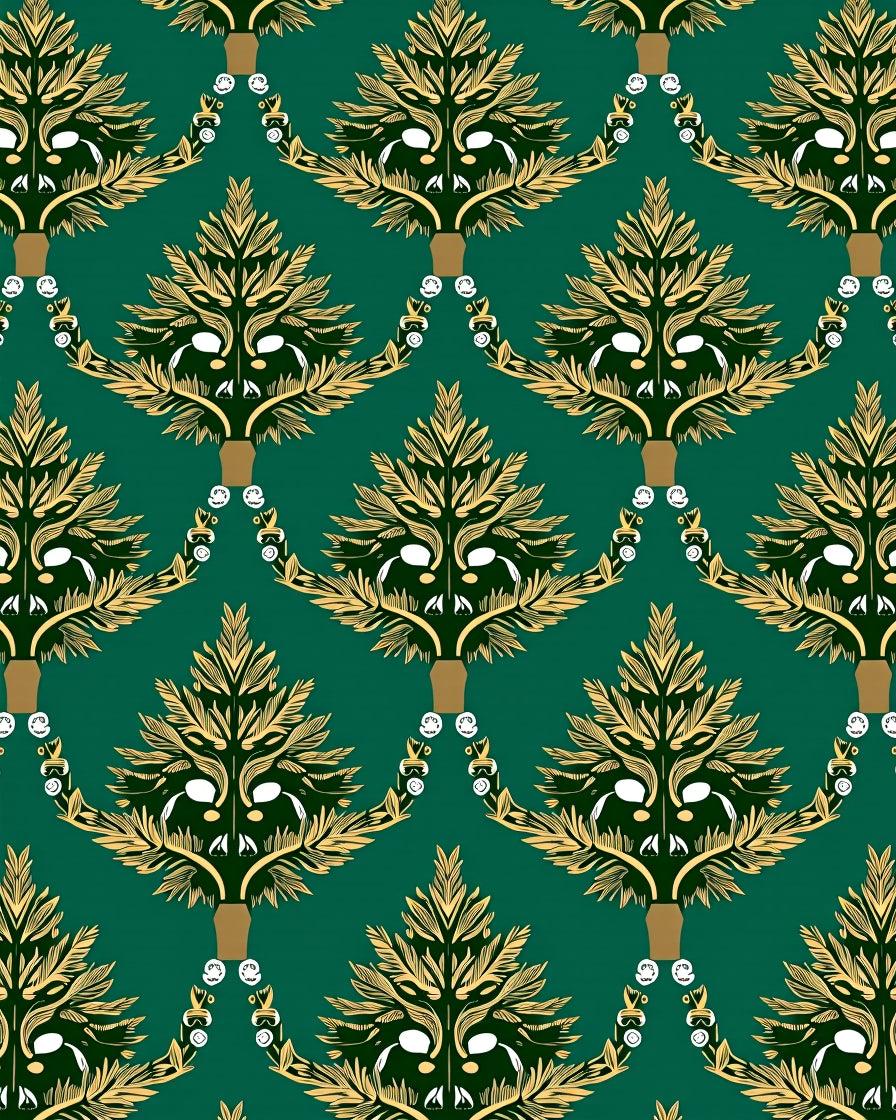 Emerald and Gold Leaf Ornament Rug