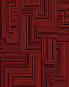 Red Black Abstract Geometric Lines Rug