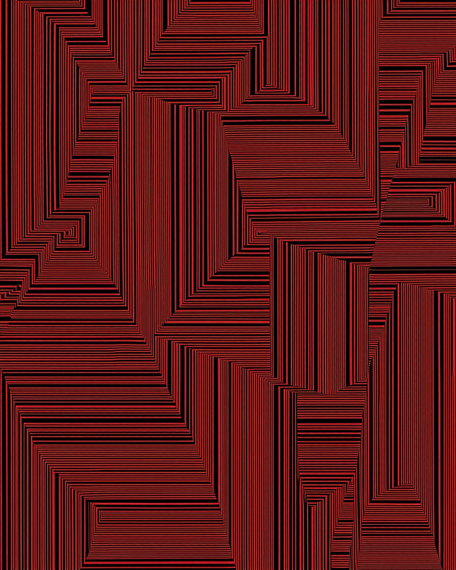 Red Black Abstract Geometric Lines Rug