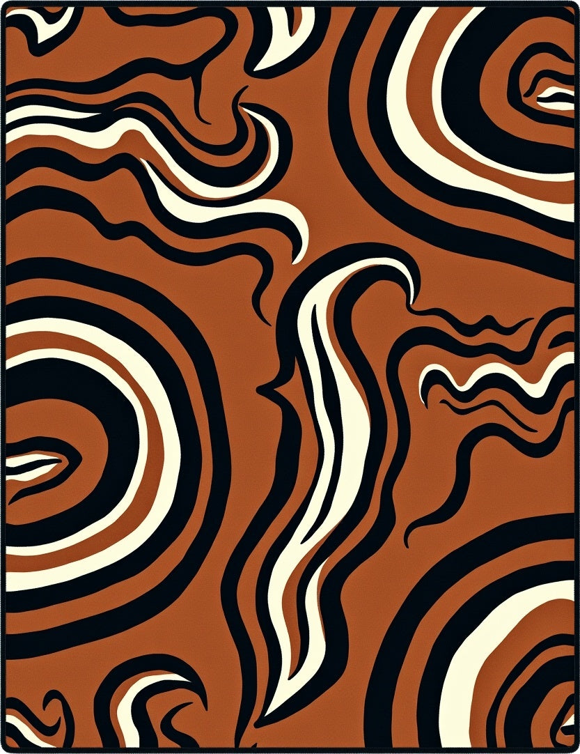 Abstract Swirls With Brown Beige Black Rug
