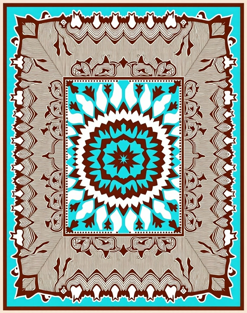 Bold Circular Medallion Pattern Rug