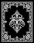 Black and White Ornate Scroll Pattern Rug
