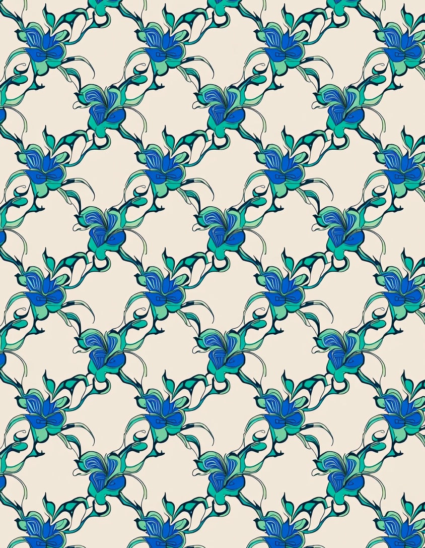 Vibrant Blue Green Floral Swirl Pattern Rug