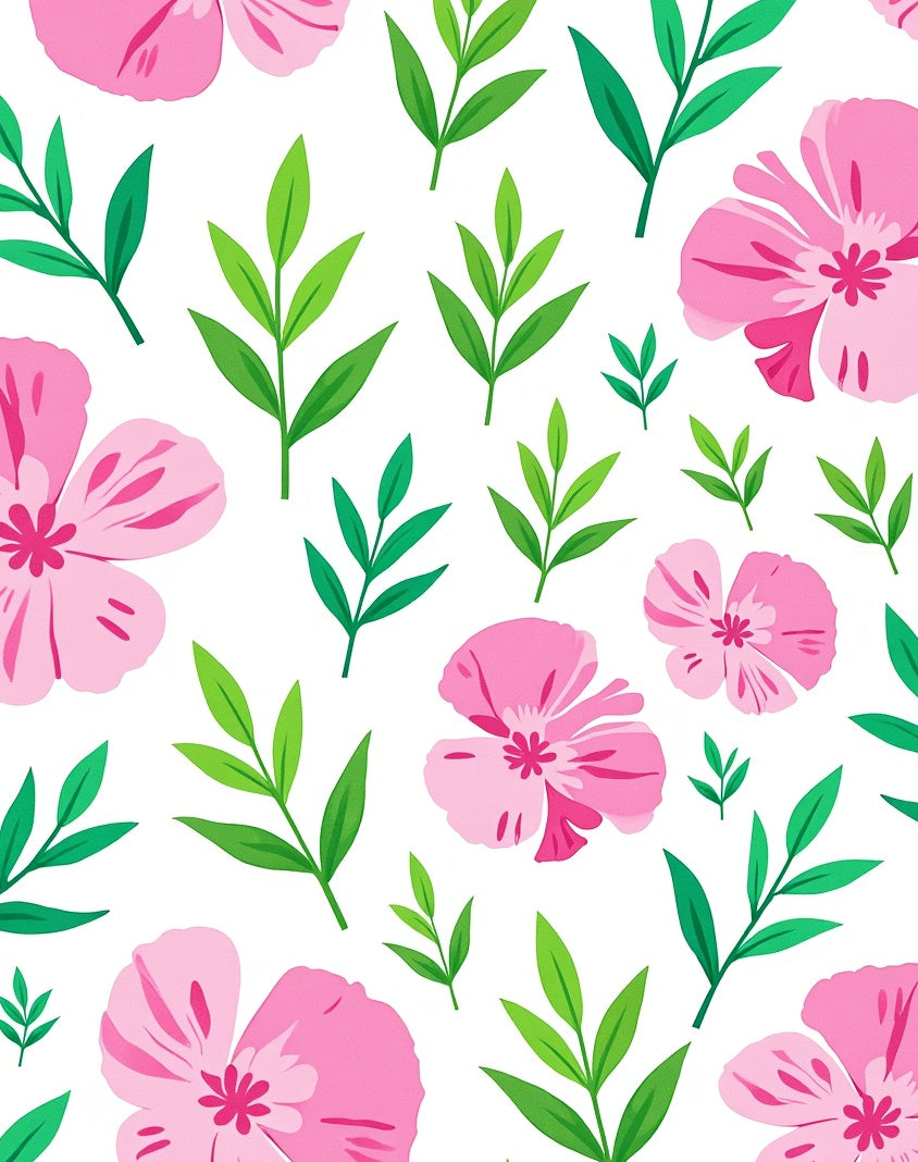 Pink Floral And Green Leafy Pattern Rug