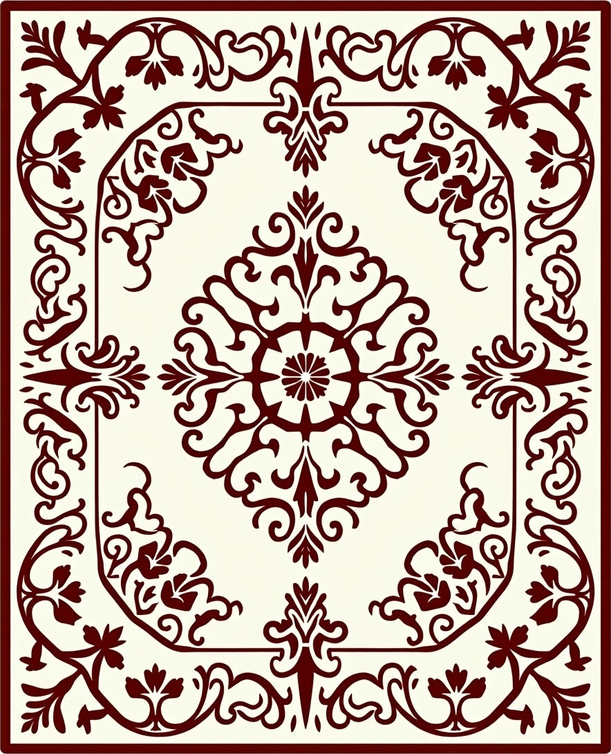 Maroon Floral Inlay Pattern Rug