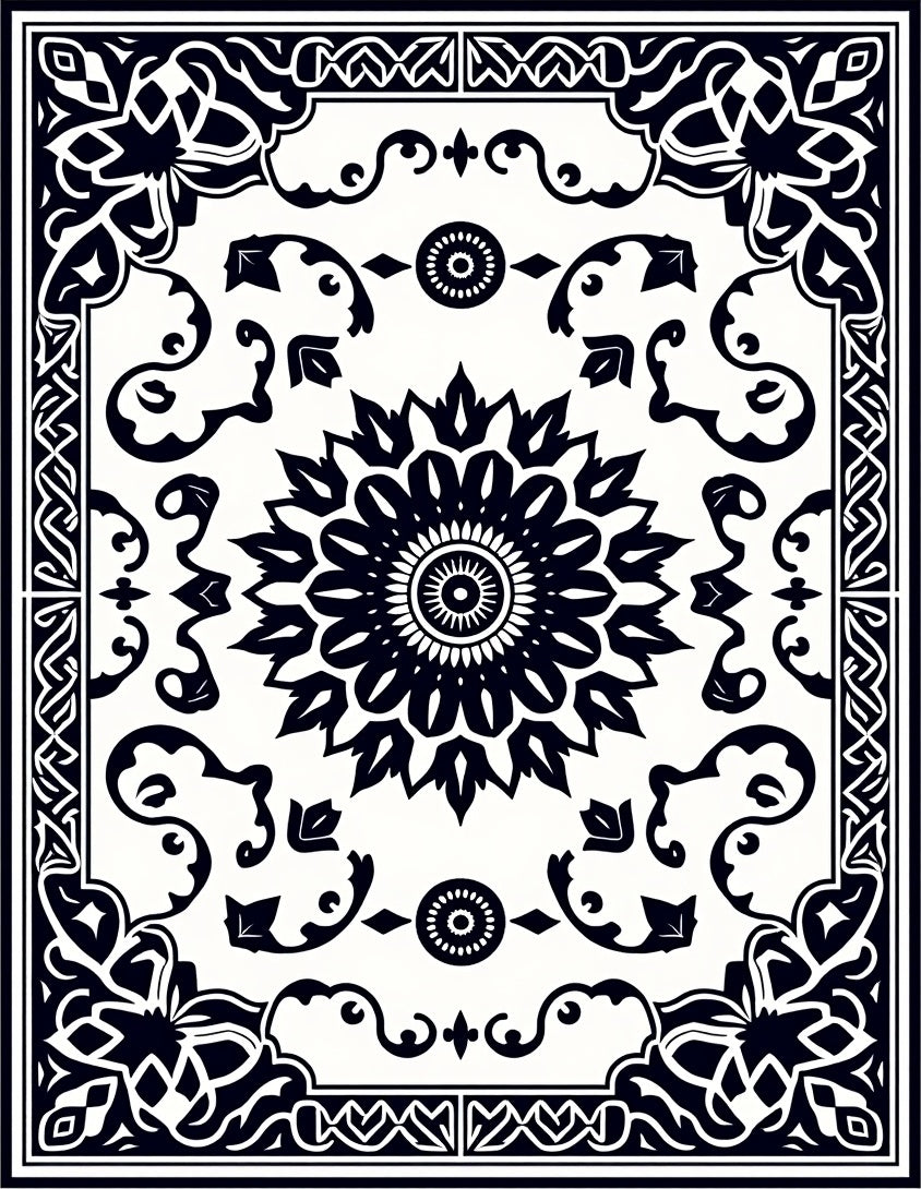 Intricate Floral Mandala Frame Design Rug
