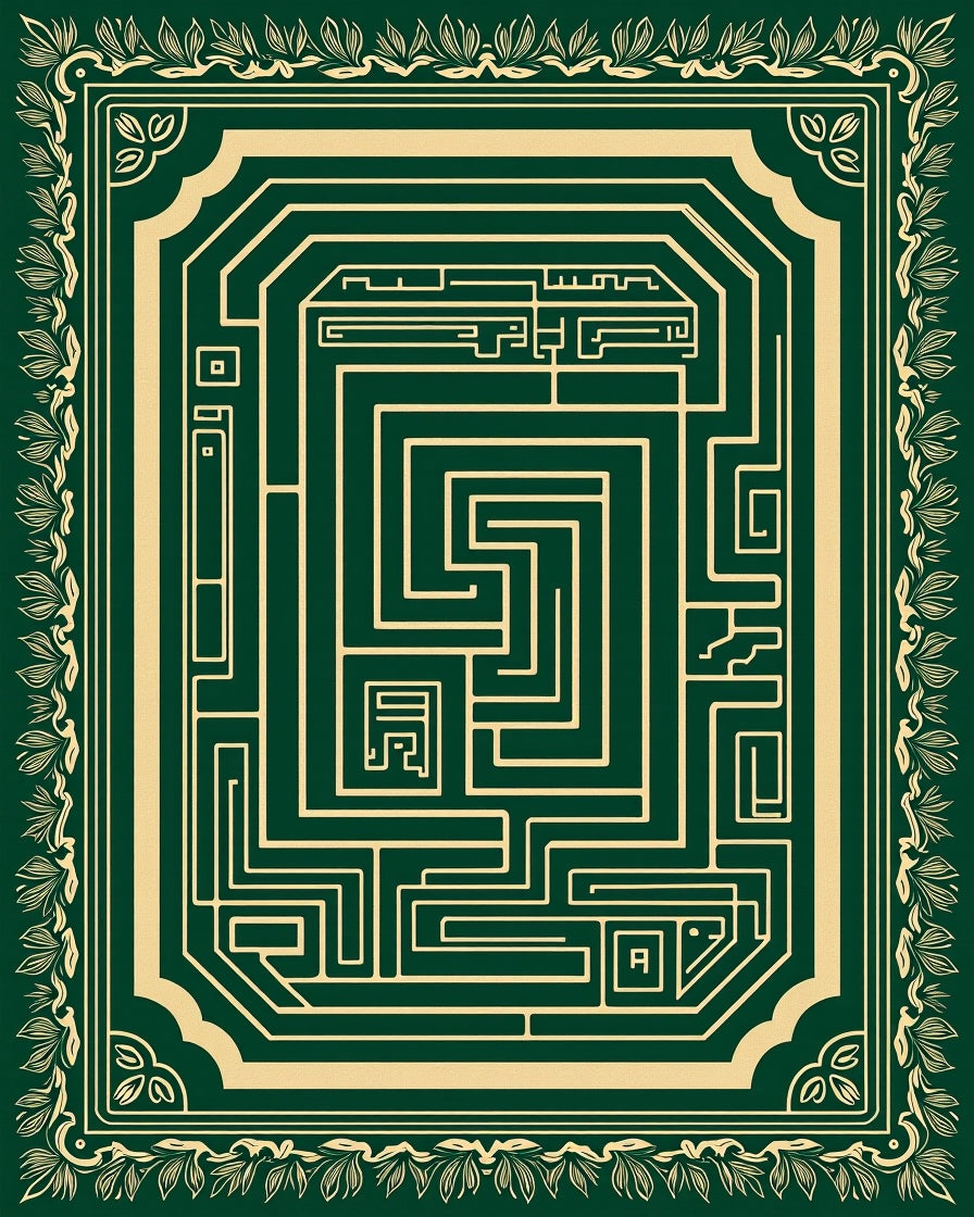Intricate Maze Patterned Frame Rug