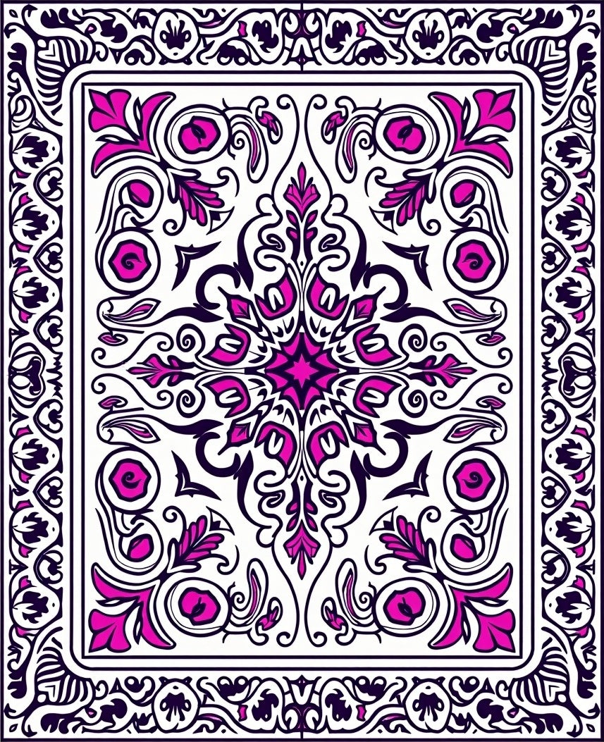 Ornate Pink Black Floral Pattern Rug