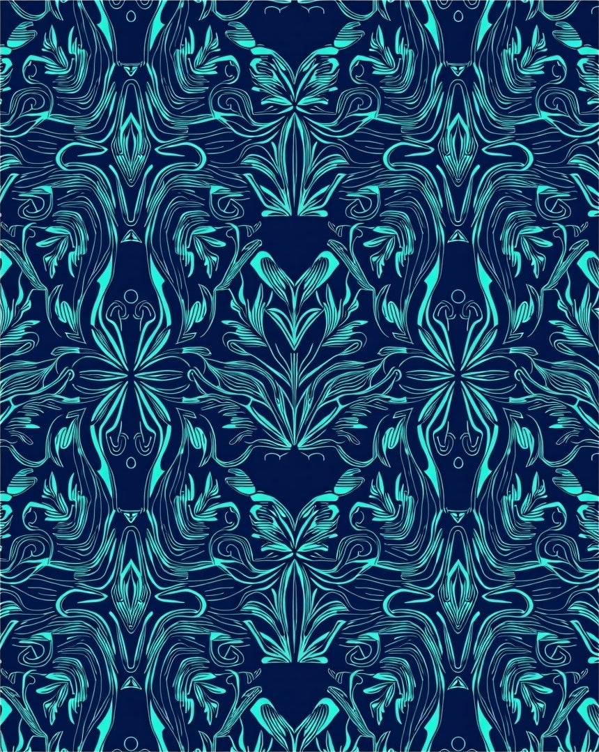 Navy Blue Teal Elegant Floral Design Rug