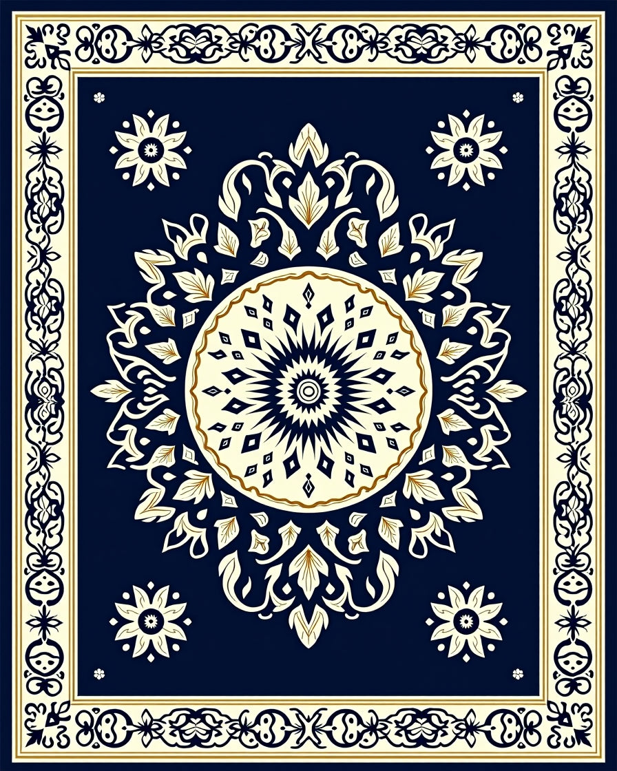 Classic Mandala Blue Gold Pattern Rug