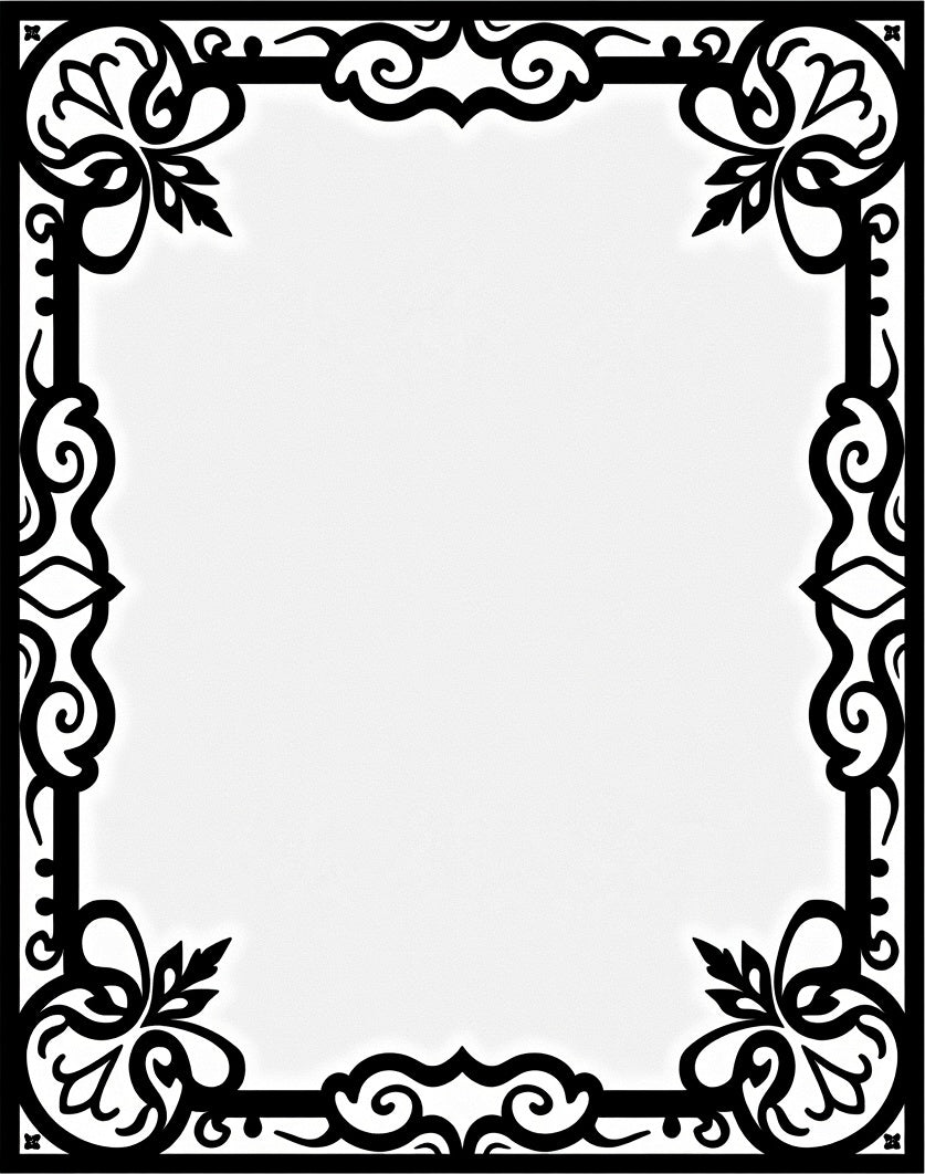 Black Scroll Leaf Frame Design Rug