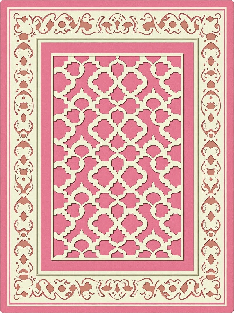 Pink Lattice Scrollwork Decorative Rug