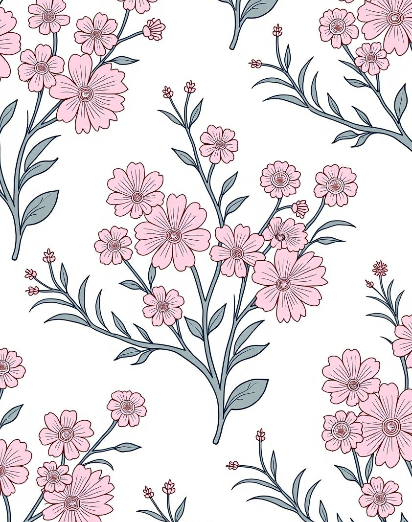 Pink Petal Branch Pattern Rug