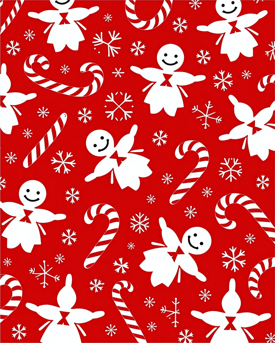 Red White Gingerbread Candy Cane Snowflakes Rug