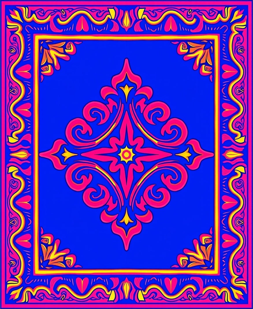 Vivid Floral Scroll-Patterned Rug