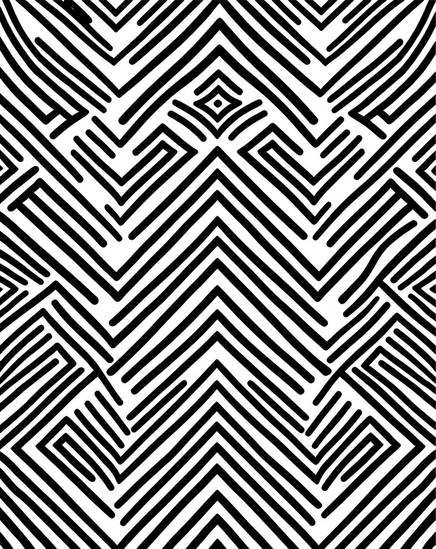 Abstract Black White Zigzag Maze Pattern Rug