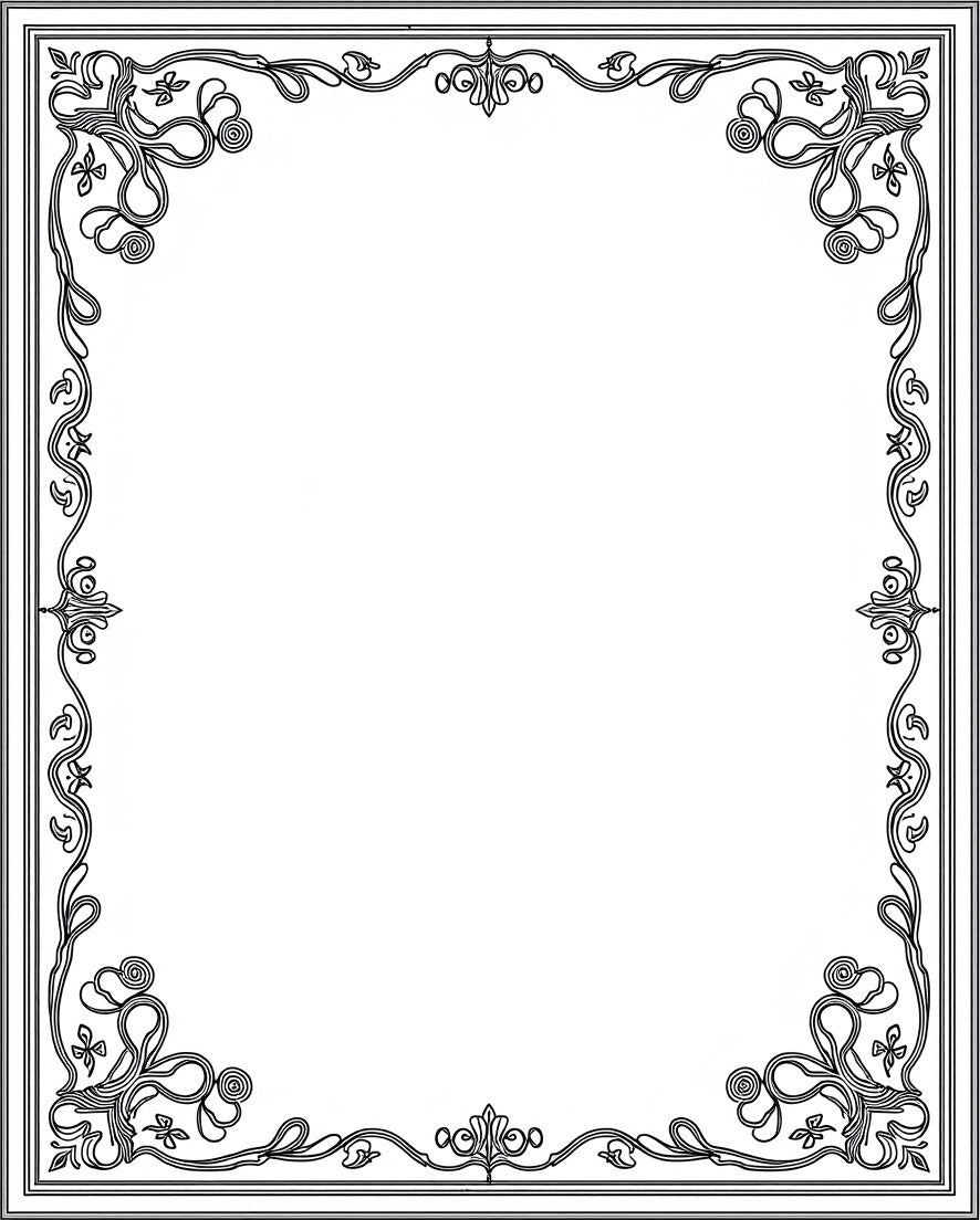Art Nouveau Floral Black Scroll Border Rug
