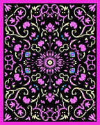 Pink Floral Scrolling Black Pattern Rug
