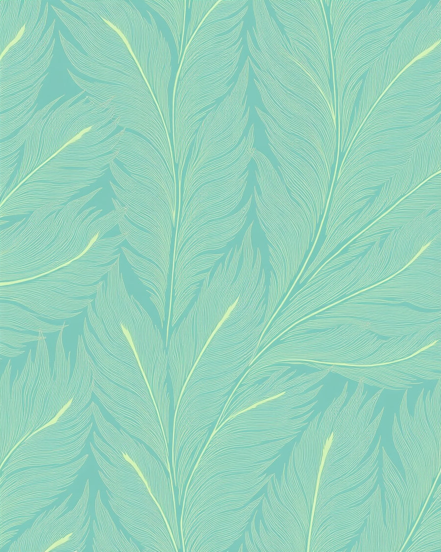Aqua Feather Pattern Graphic Rug