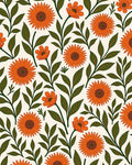 Vibrant Orange Floral Botanical Print Rug