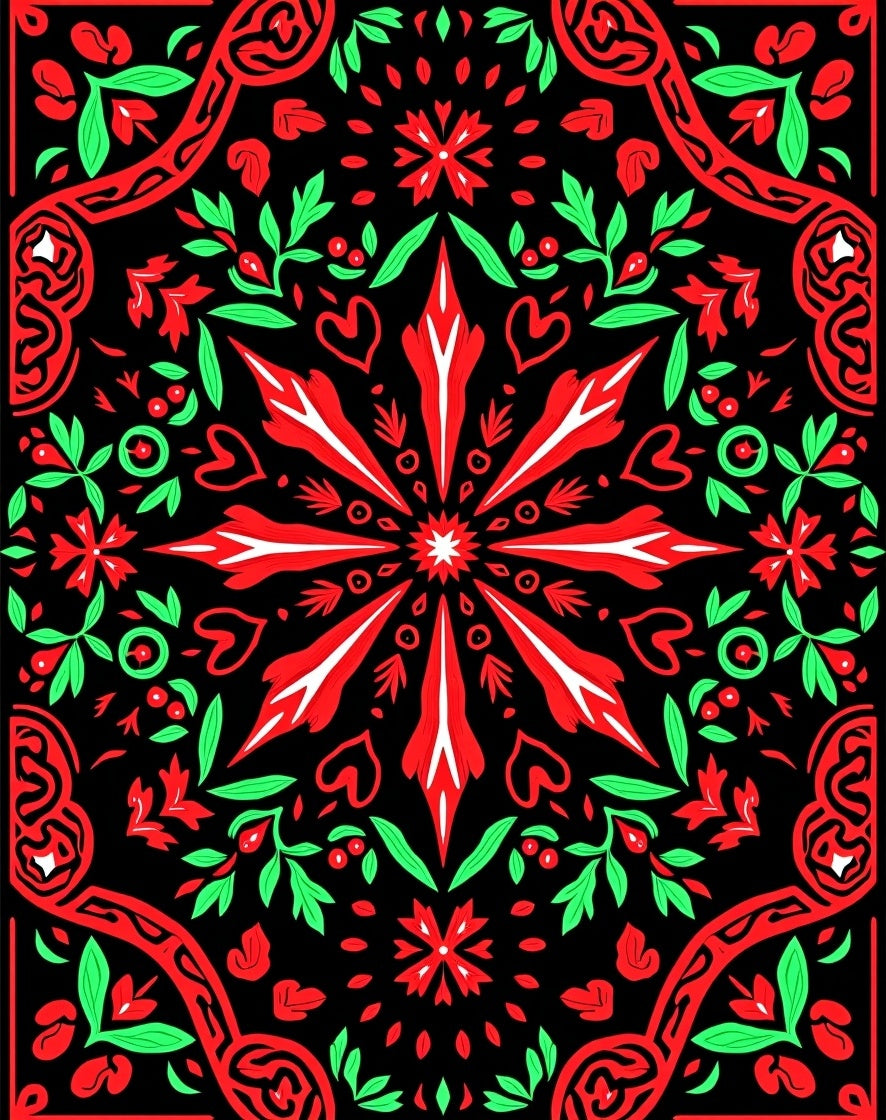 Crimson Black Floral Heart Collage Rug