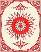 Red Floral Sunburst Border Pattern Rug