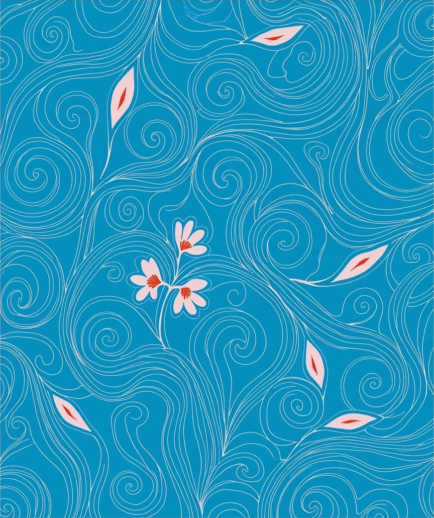 Abstract Blue Swirls With Floral Accents Rug