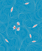 Abstract Blue Swirls With Floral Accents Rug