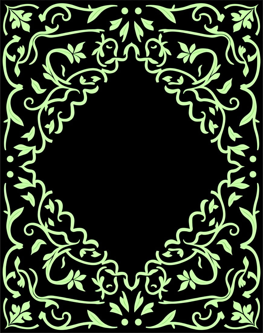 Elegant Light Green Floral Scroll Design Rug
