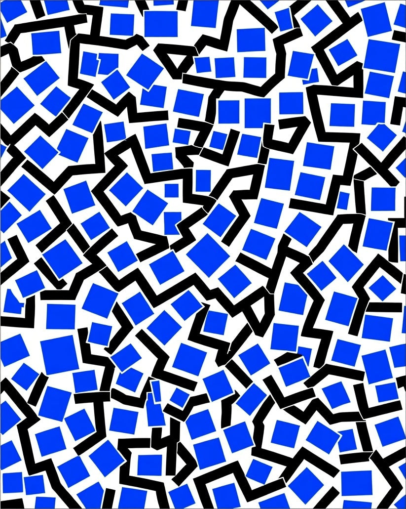 Abstract Blue Square Zigzag Pattern Rug