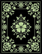 Ornate Floral Black Background Design Rug