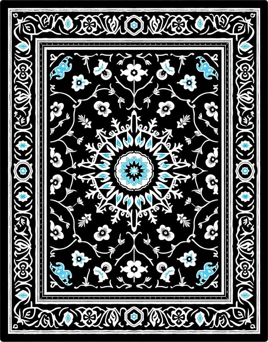 Global Floral Geometric Black Rug