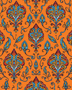 Vibrant Orange Floral Damask Rug