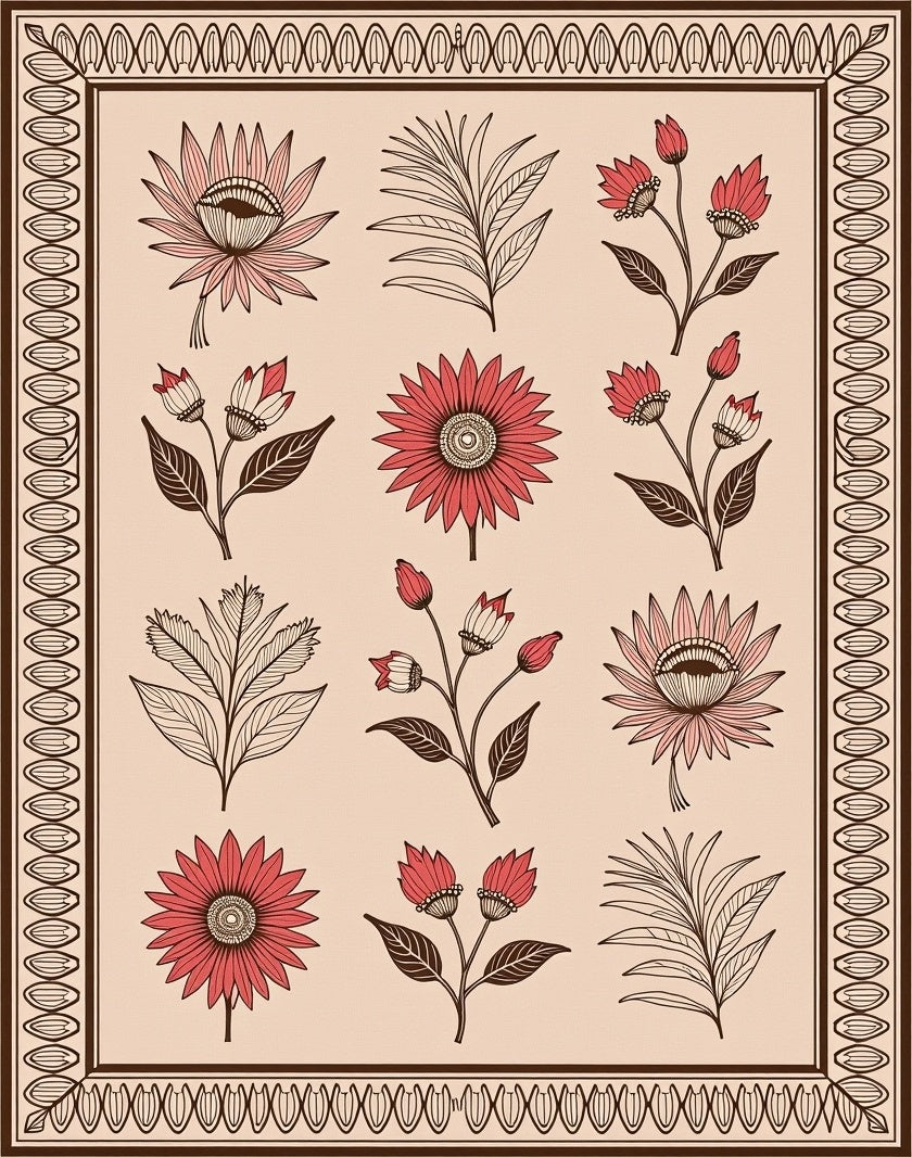 Folk Art Floral Botanical Collection Rug