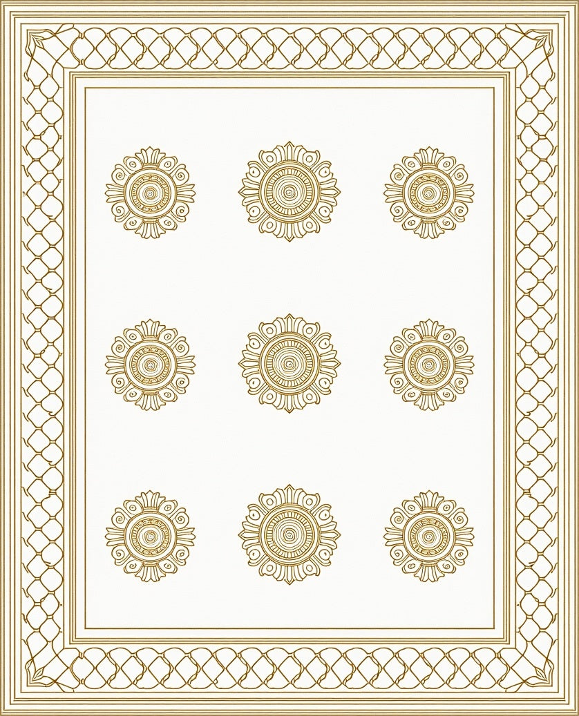 Golden Floral Round Medallion Design Rug