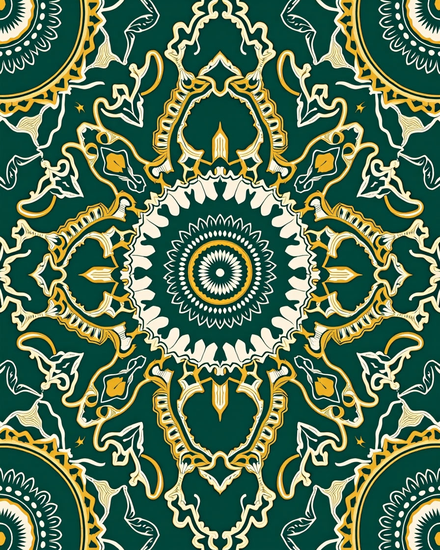 Emerald and Gold Ornate Mandala Design Rug
