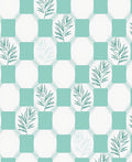 Teal Leaf Geometric Grid Pattern Rug
