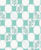 Teal Leaf Geometric Grid Pattern Rug