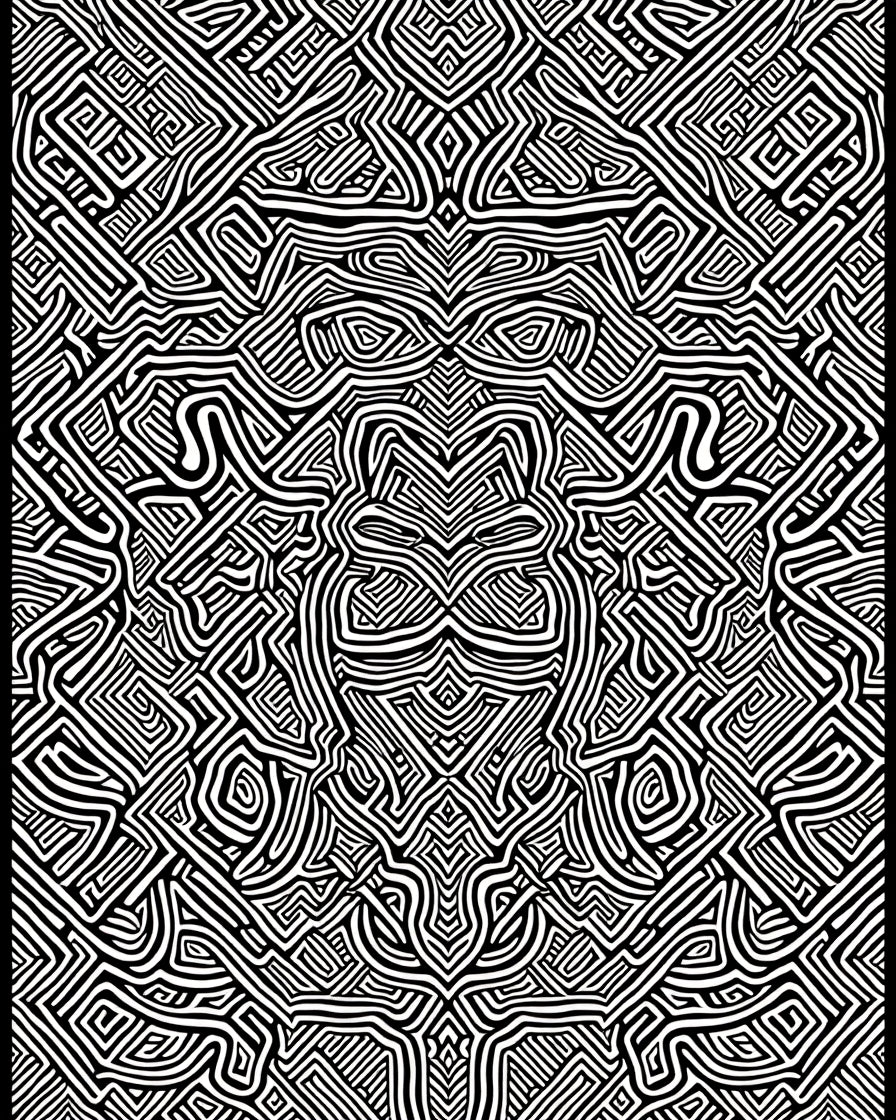Abstract Black White Maze Pattern Rug